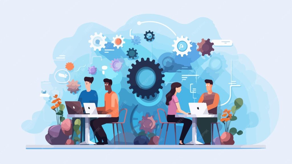 graphic people working meeting room with words teamwork wall 1120557 7949