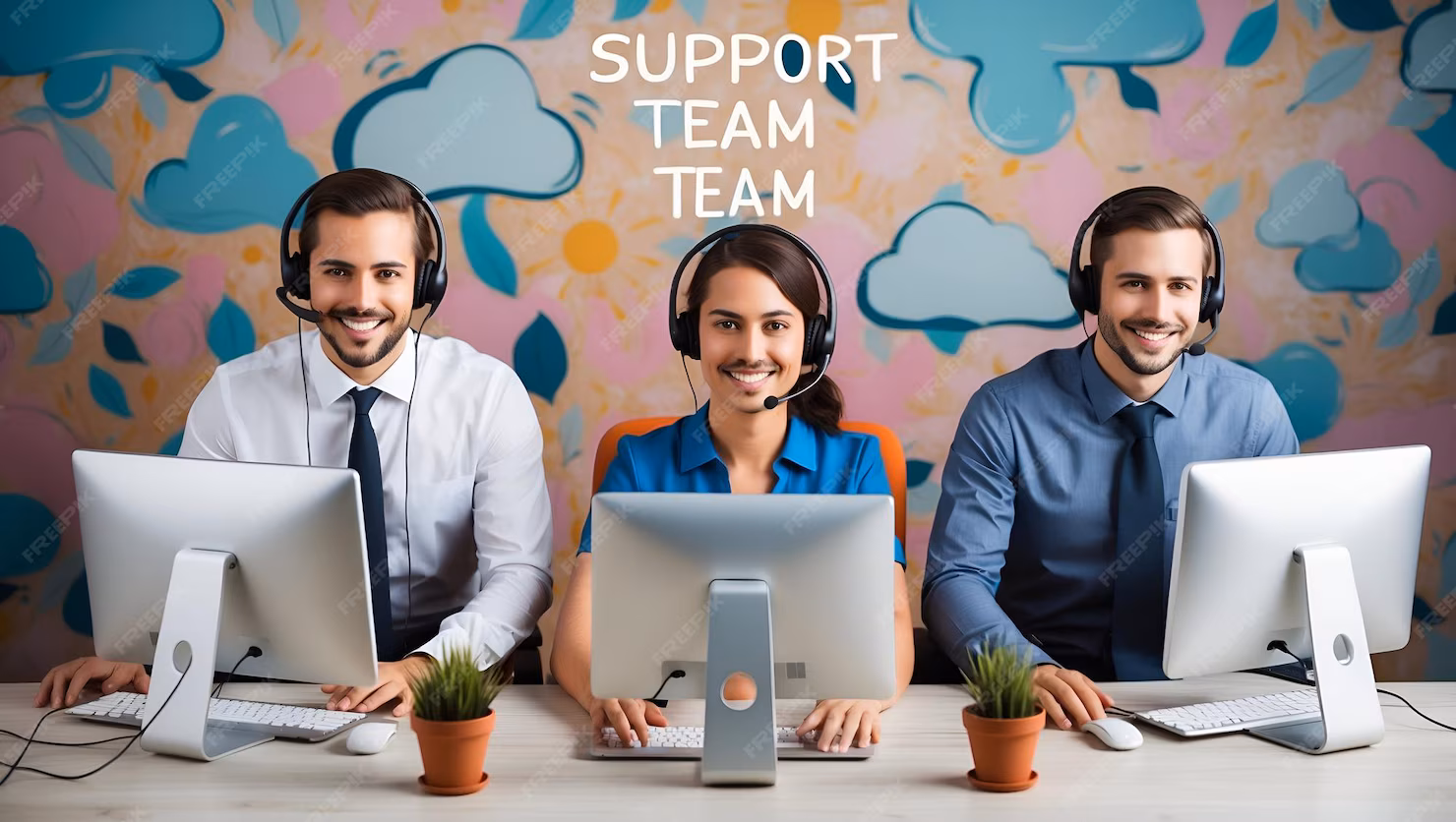 professional support team headsets working computers customer service teamwork concept 980716 364065