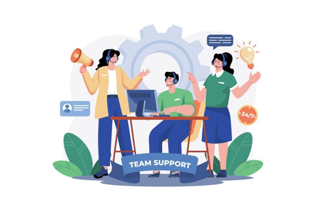 team support department advises the customer s office workers vector