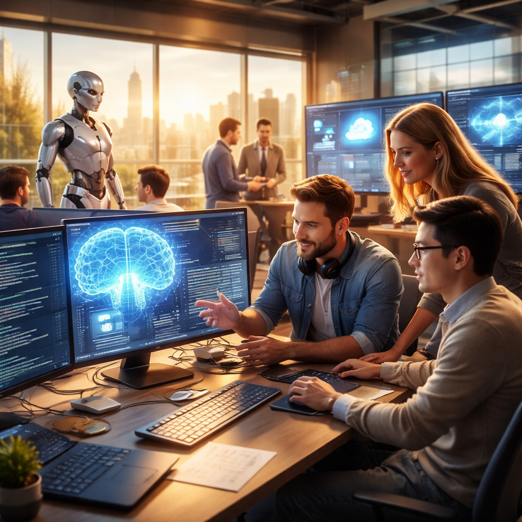 Developers and AI tools collaborating in a modern software engineering environment