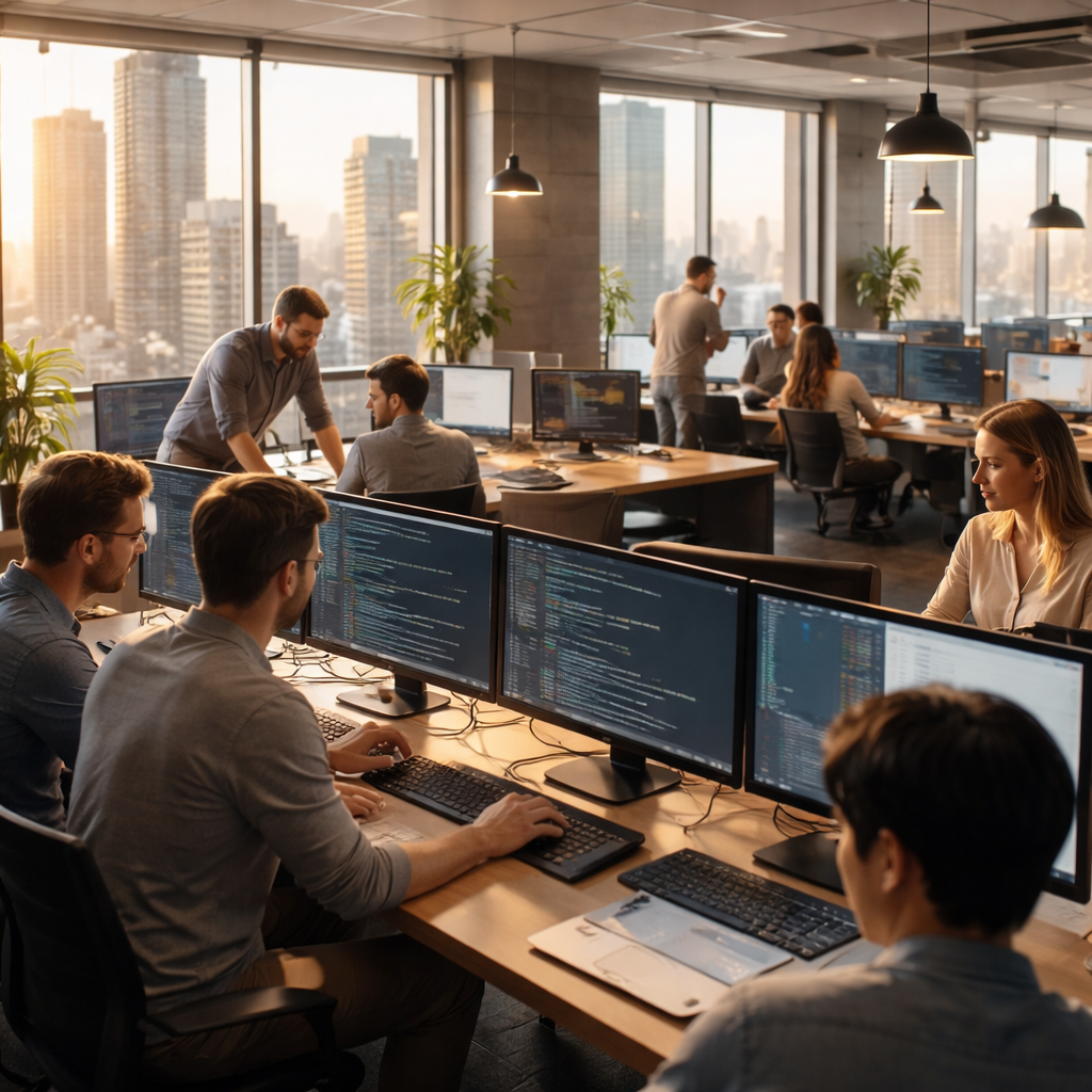 Team collaborating on IT outsourcing strategy