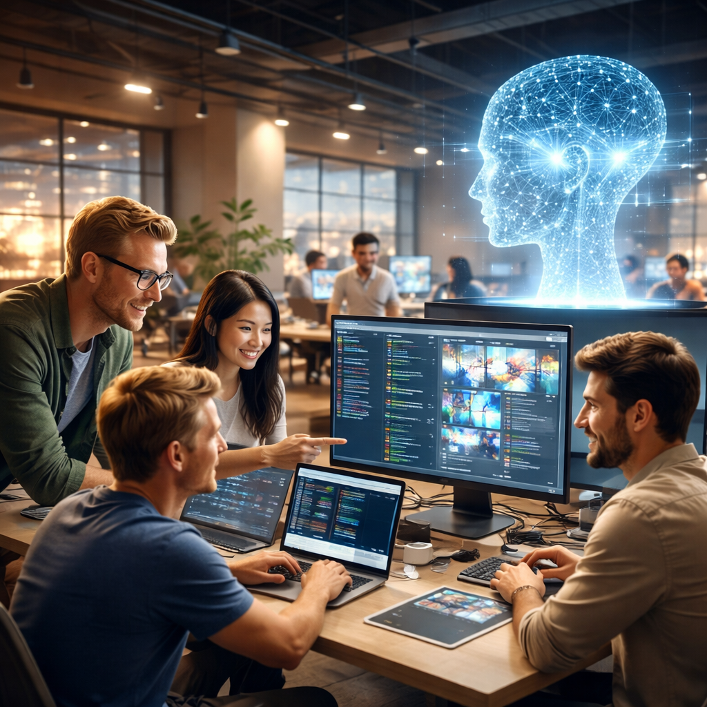 Developers collaborating with AI tools in an agile software delivery environment