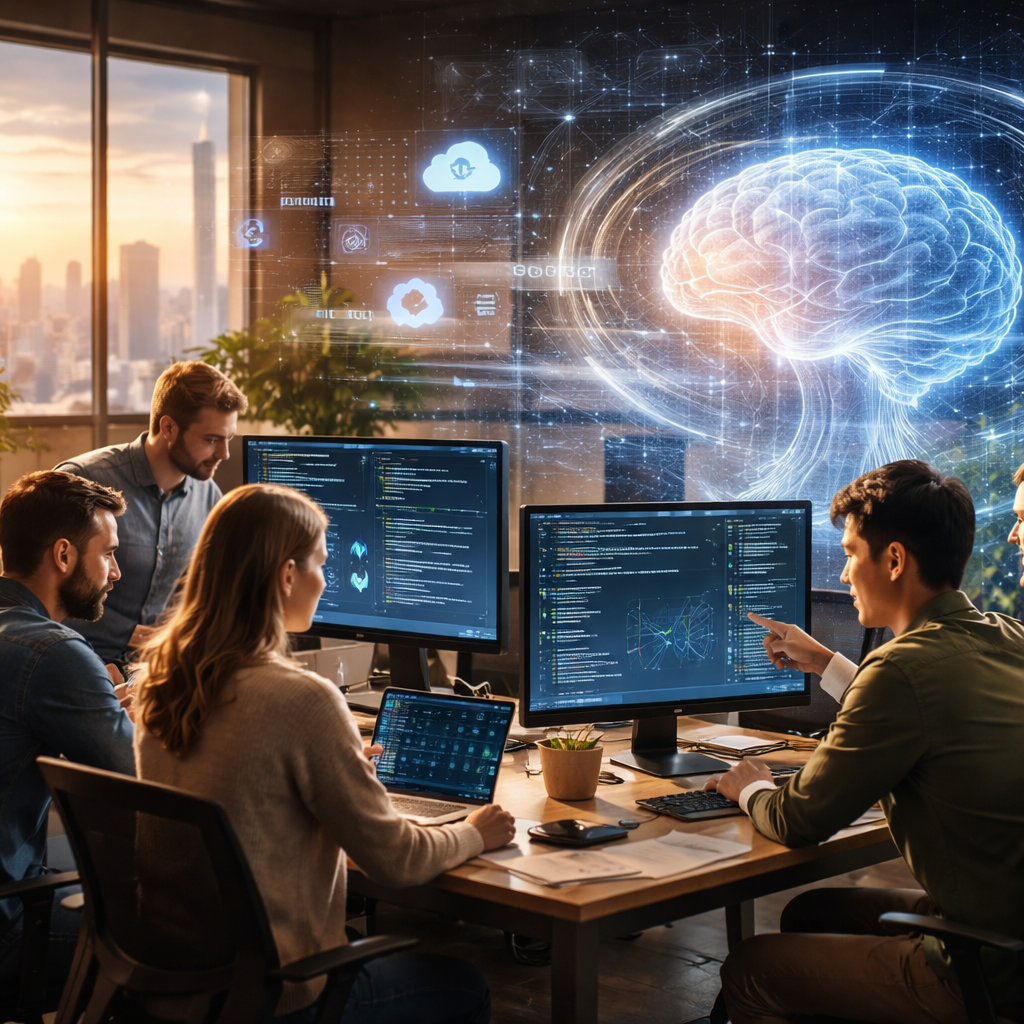 Developers collaborating with AI tools in 2026