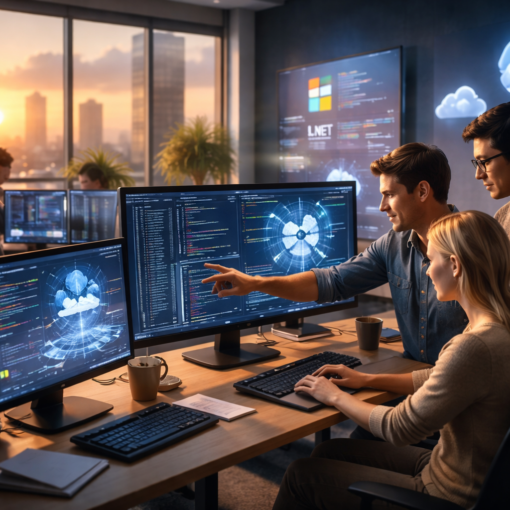 Engineers collaborating with AI tools in a modern Australian software development environment