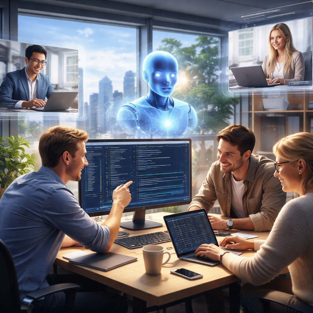 Developers collaborating with AI tools in a remote environment