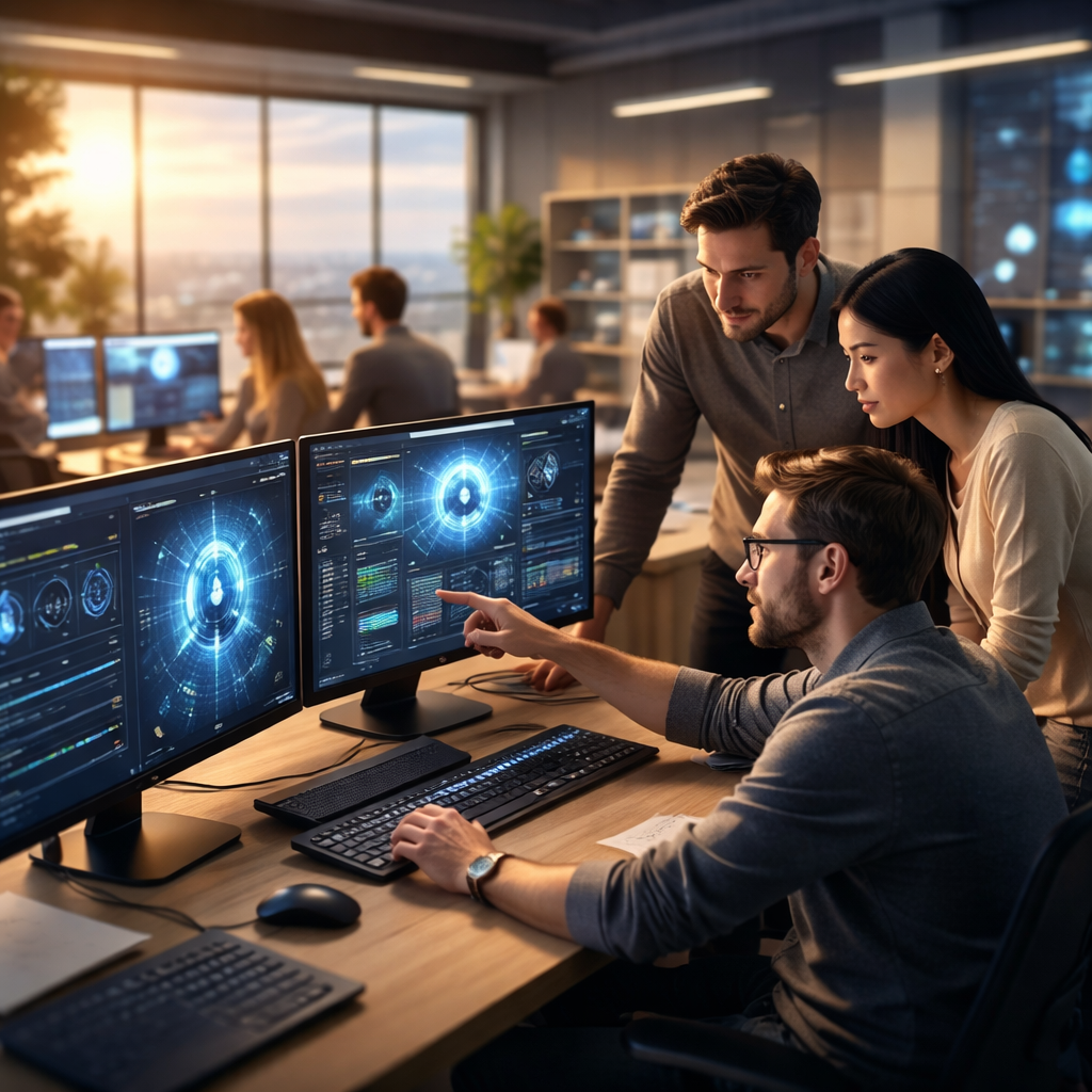 Developers collaborating on AI-driven software in 2026