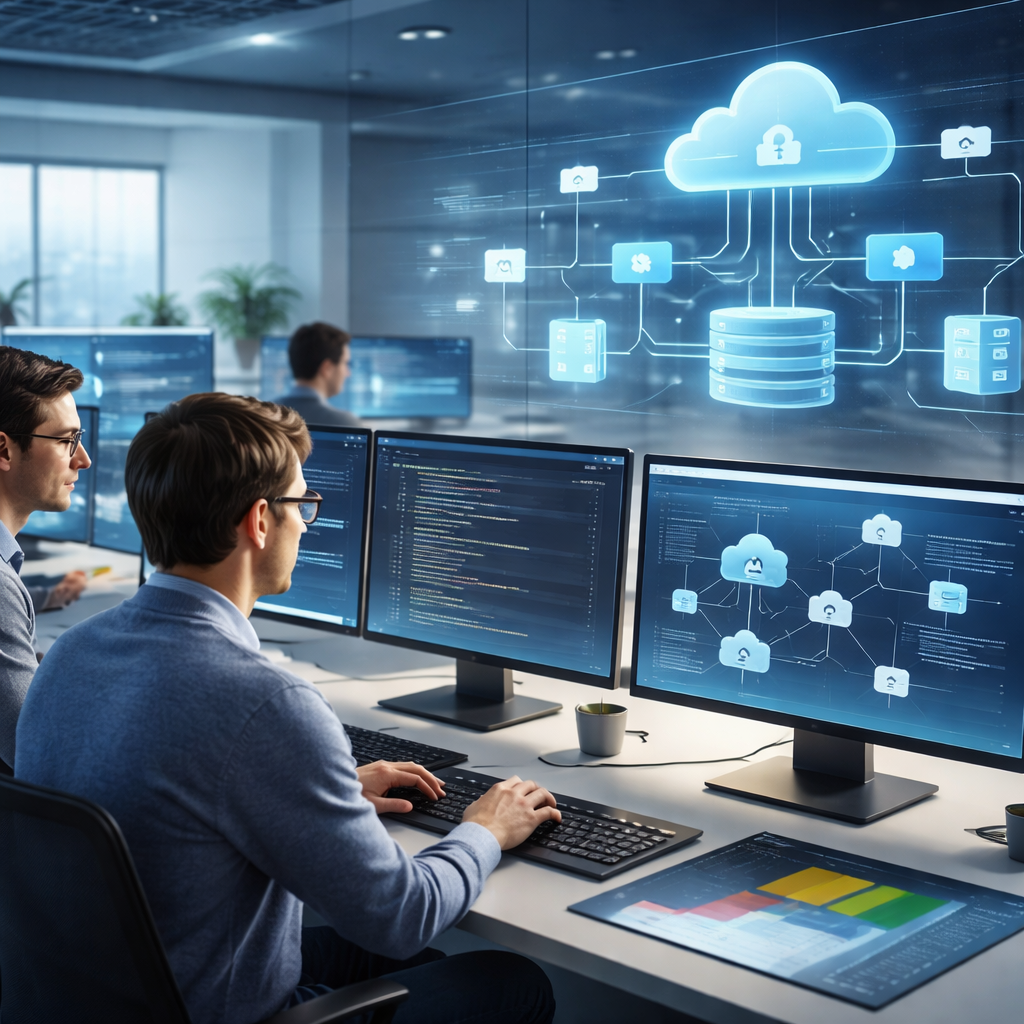 Developers collaborating on modern .NET enterprise architecture