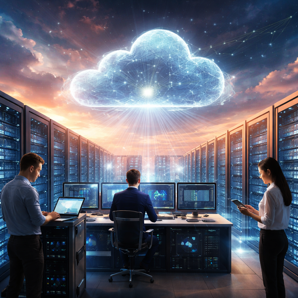 Cloud infrastructure and digital transformation illustration