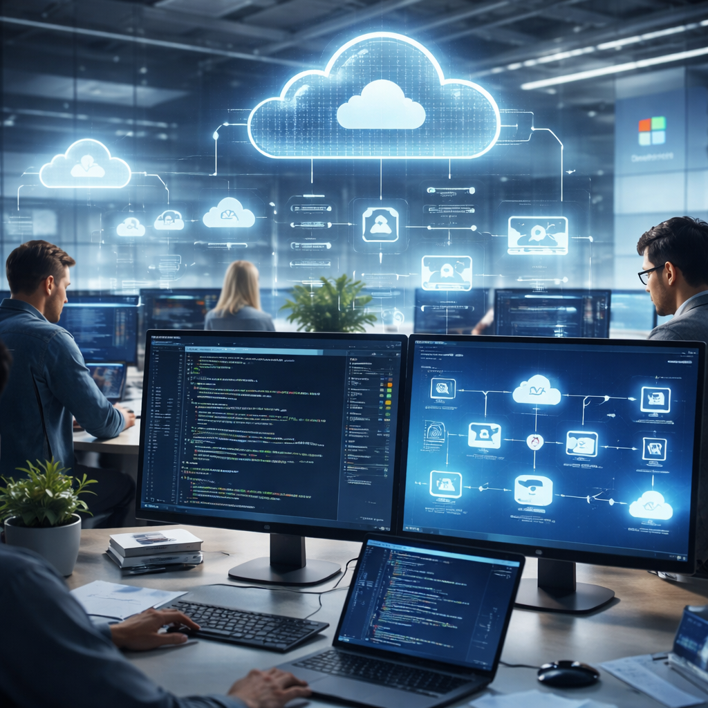 Cloud-native enterprise .NET architecture diagram illustrating microservices and serverless on Azure and AWS