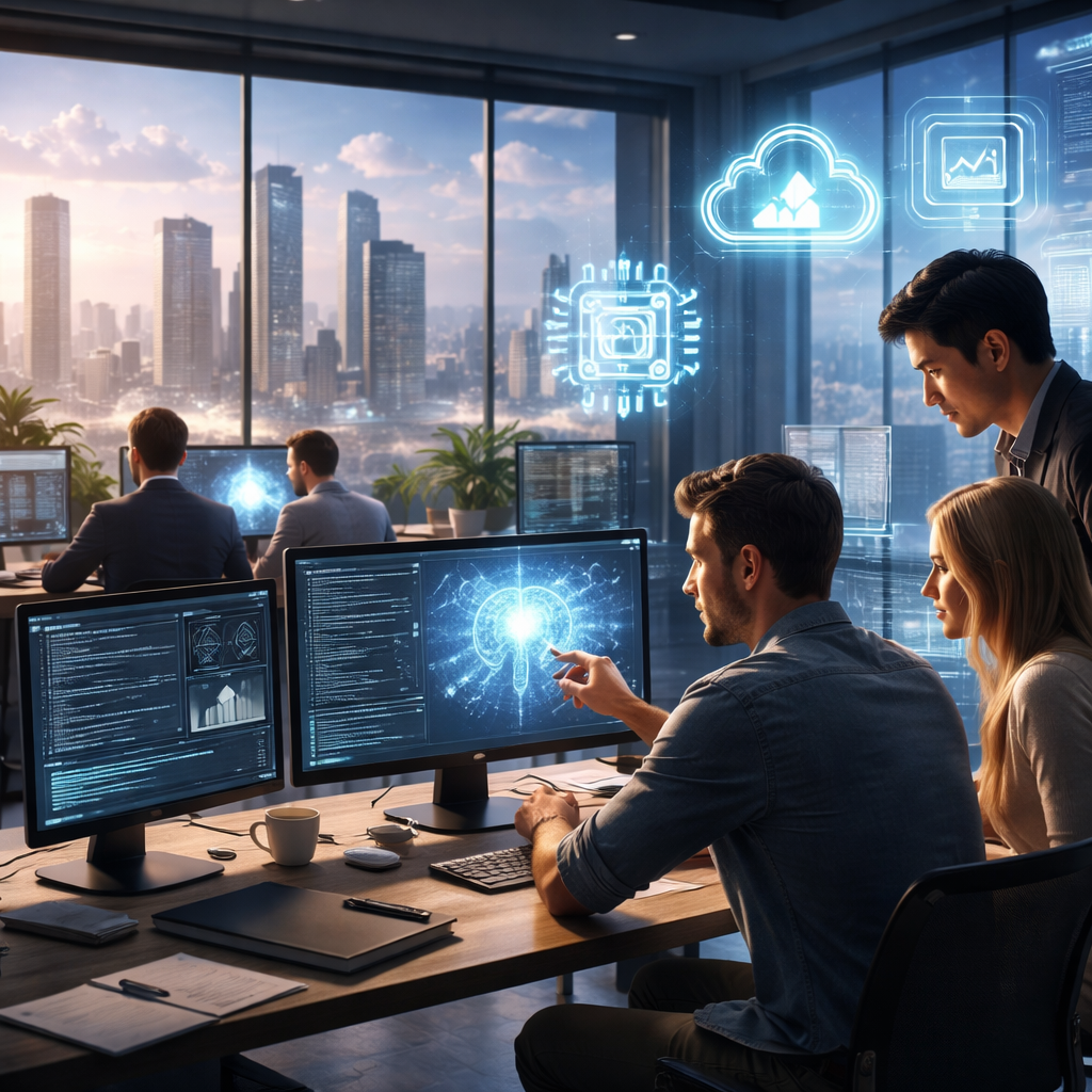 Development team using AI tools for developers and edge AI to future-proof software systems