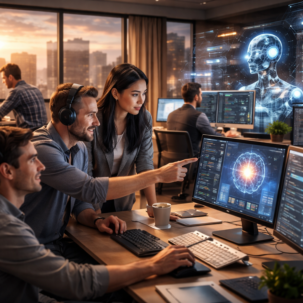 Developers using AI Software Development tools for predictive maintenance and automated testing workflows